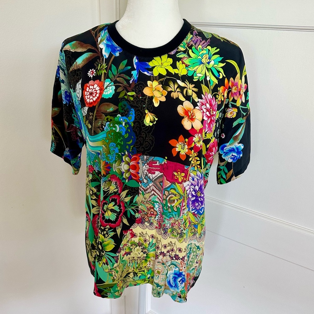NWT Johnny Was Silk Floral Tee Sz XS
